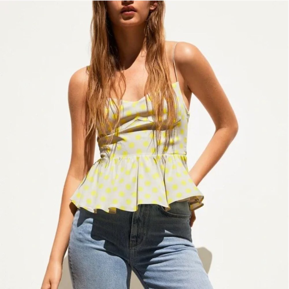 Zara Printed Flounce Satin Effect Camisole S